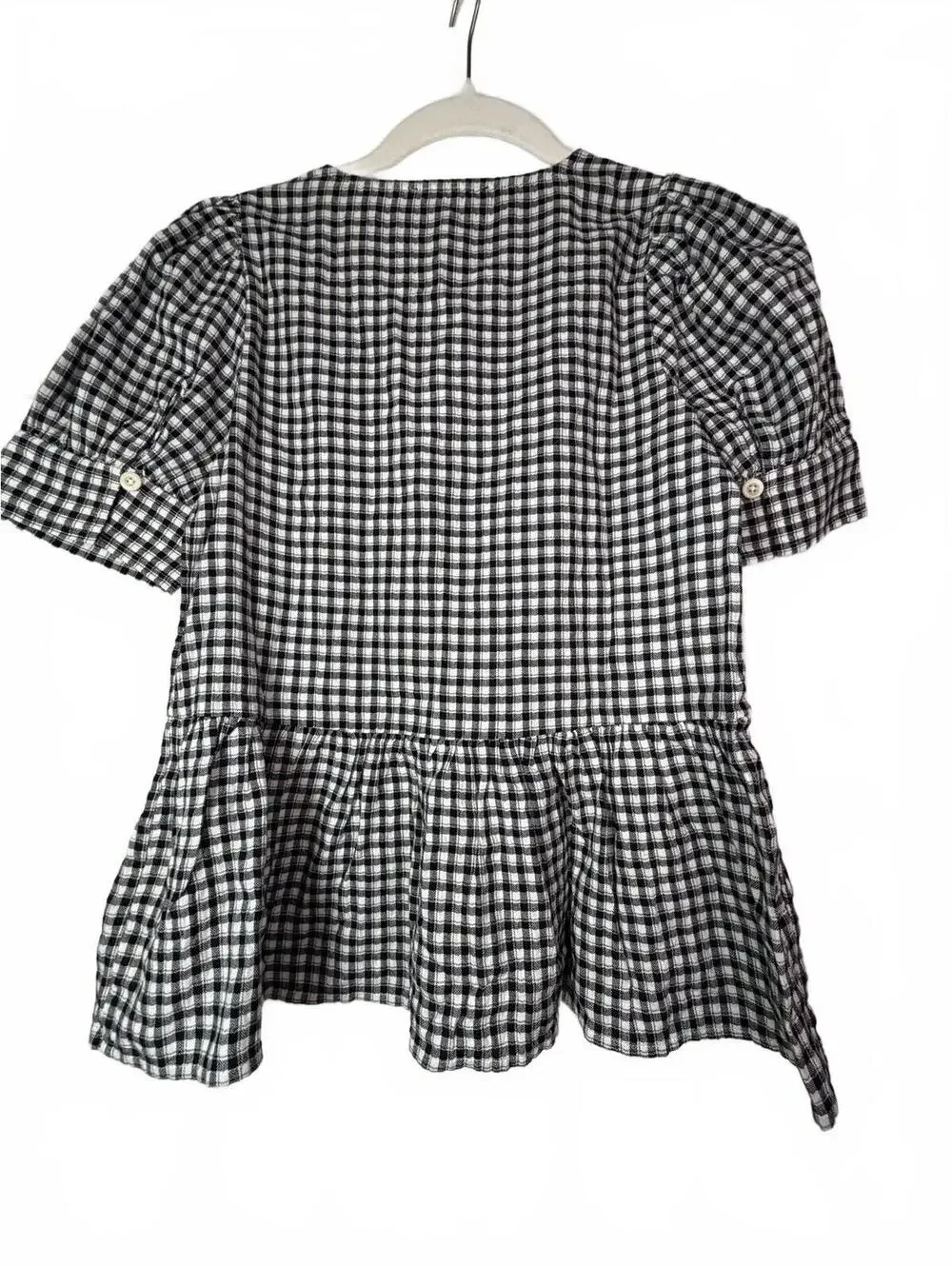 Madewell Black White Gingham Peplum Top Puff Sleeve Cottagecore XXS NWT